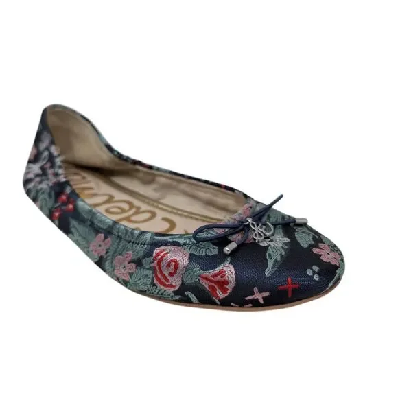 Sam Edelman 8M Blue Felicia Ballet Flats Floral Jacquard Satin Boho Evening - Picture 2 of 9